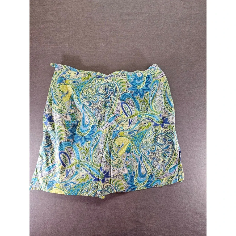 Kim Rogers Blue Green Paisley Skort Size 12 Cotton Blend Mini Skirt Shorts